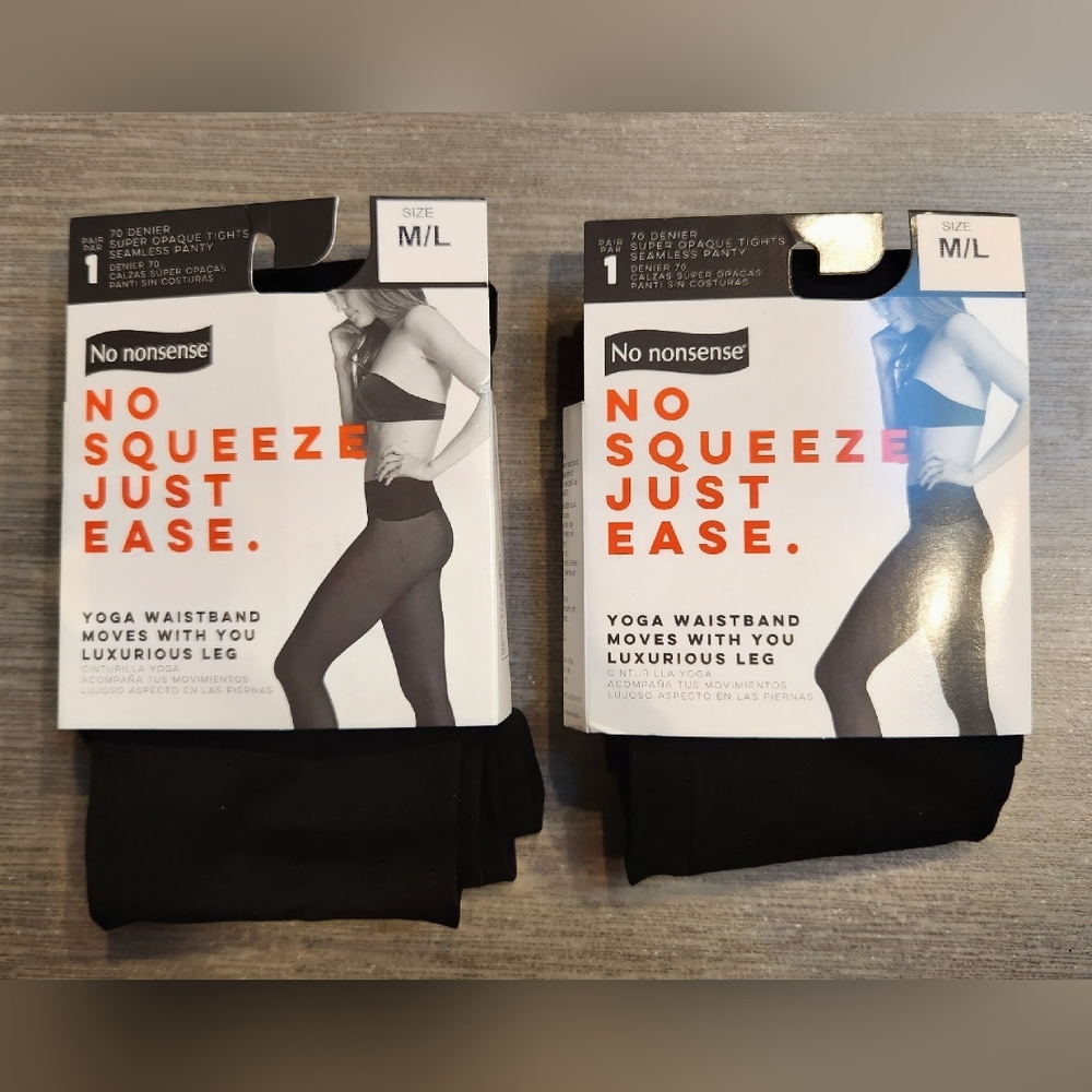 No Nonsense Yoga Waistband Blackout Tights, Black, Size US M/L